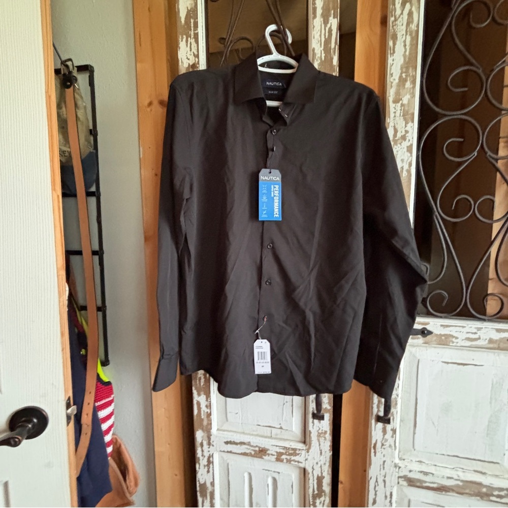 Nautica medium black slim fit ng sleeve dress shirt